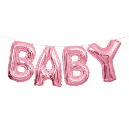 Balão de foil rosa com a palavra "Baby" em tamanho 35 cm, decorativo para festas infantis.