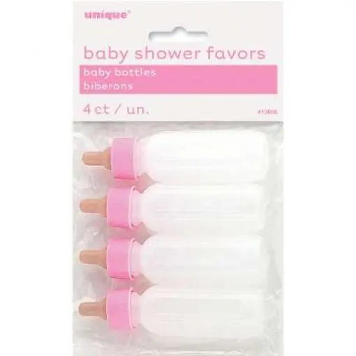 Quatro biberões decorativos rosa de 8,9 cm para chá revelação, decorativos e ideais para festa de bebê