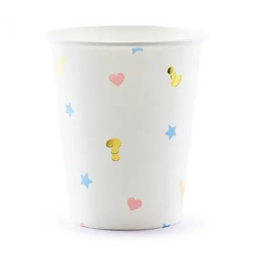Seis copos de papel de 200ml com tema menino ou menina para chá revelação, acessórios para festa de bebê.