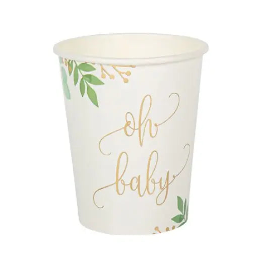 8 copos de 250ml OH BABY para chá revelação, acessórios coloridos para comemoração especial.