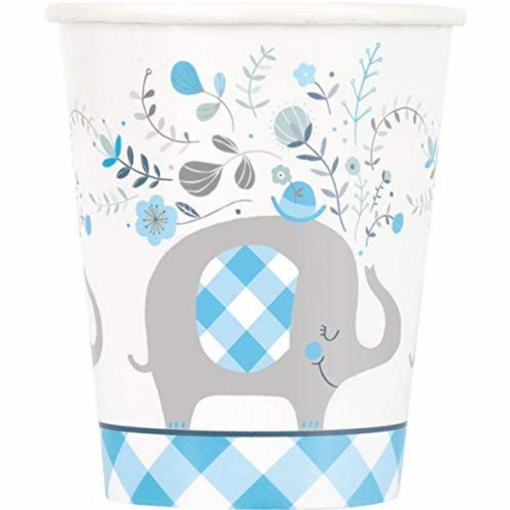 8 COPOS 267ML BLUE FLORAL ELEPHANT BABY SHOWER