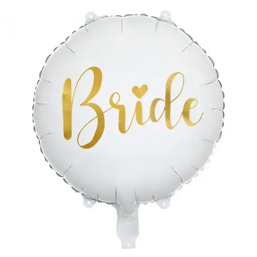 Balão de foil dourado de 45cm com tema de noiva, ideal para festas e celebrações.