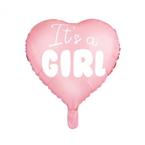 BALÃO FOIL 45CM CORAÇÃO 'IT'S A GIRL' ROSA CLARO