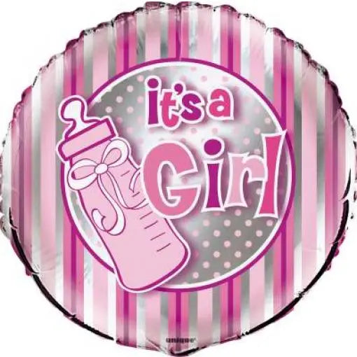 Balão de foil rosa de 45cm com tema de bebê menina, decorativo para festas com o texto "It's a Girl".