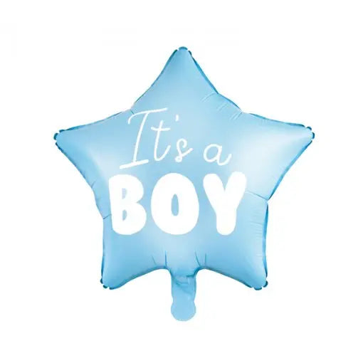 Balão de foil em forma de estrela de 48cm azul claro com mensagem "It's a Boy" para celebração de bebê.