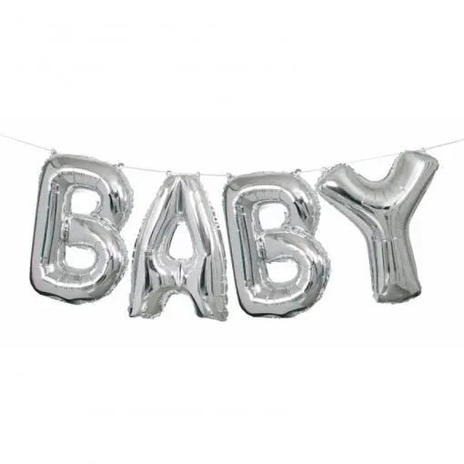 Balão de foil prateado com tema de bebê, tamanho 35 cm, ideal para decoração de festas infantis.