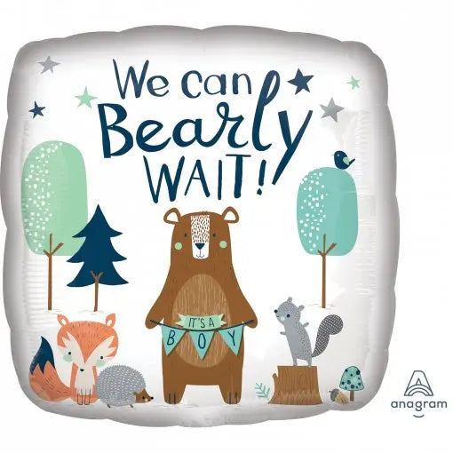 Balão de foil em formato de urso para chá de bebê, ideal para decoração de festa infantil.