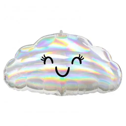 Balão de foil holográfico com estampa de nuvem, tamanho 58x30cm, ideal para decoração de festas.