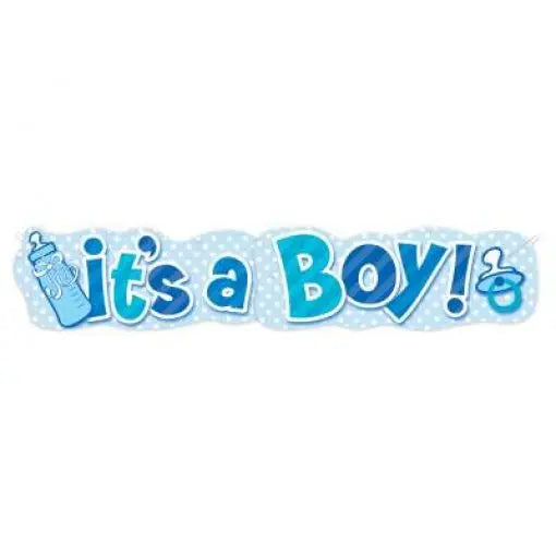 Grinalda de papel azul com bolas para decoração de chá revelação, mede 1,22 metros, com mensagem "It's a Boy".