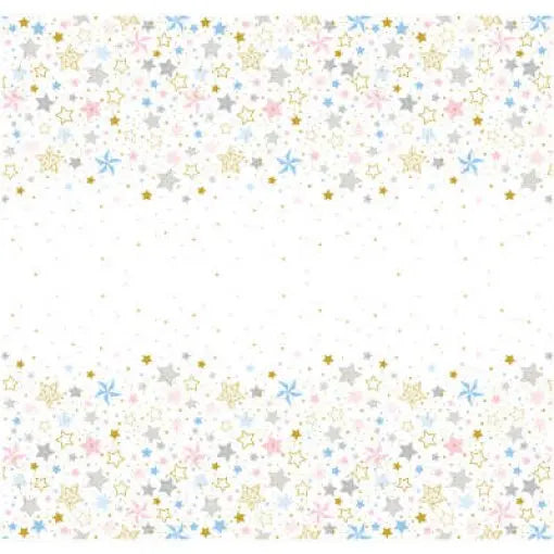 Toalha de mesa Twinkle Little Star de 1,37x2,74m para acessórios de chá de revelação, com padrão de estrelas brilhantes.