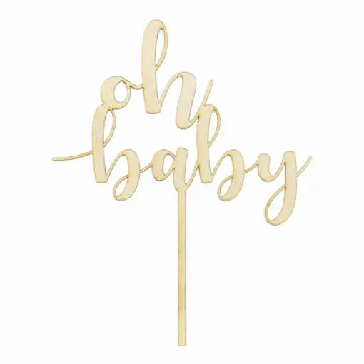 Topo de bolo "Oh Baby" de madeira, decoração para chá revelação, com 17cm de altura, perfeito para festas de bebê.