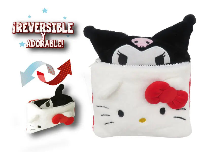 Sanrio Hello Kitty Hello Kitty+ Kuromi Reversível Pelúcia Toiletry Saco 24CM