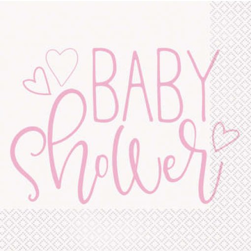 16 GUARDANAPOS 33CM PINK HEARTS BABY SHOWER