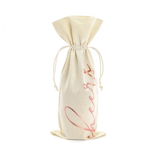 5 SACOS DE ALGODÃO PARA GARRAFA DE VINHO 15.5X36CM ' CHEERS' ROSE GOLD