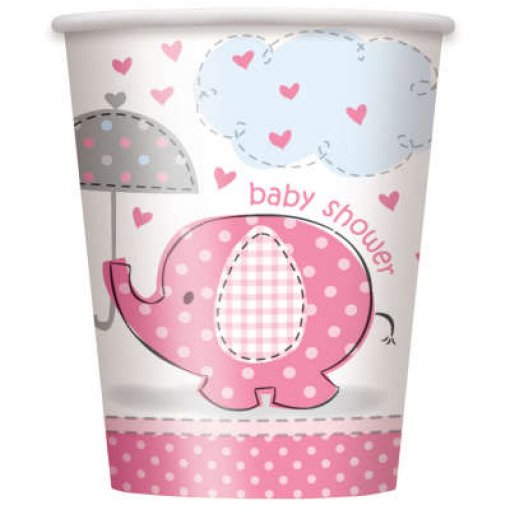 8 COPOS 267ML BABY SHOWER ELEFANTE ROSA