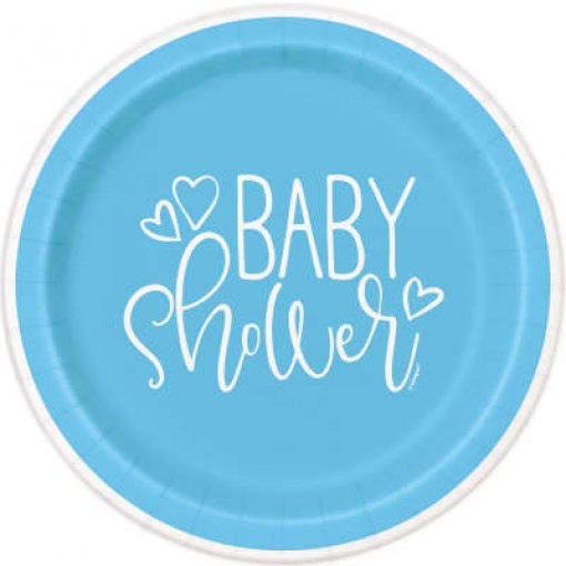 8 PRATOS 23CM EU BLUE HEARTS BABY SHOWER