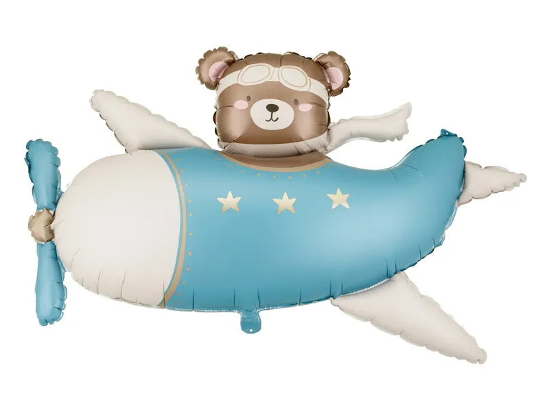 BALÃO FOIL 94X61CM URSO NO AVIÃO AZUL