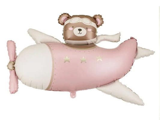 BALÃO FOIL 94X61CM URSO NO AVIÃO ROSA