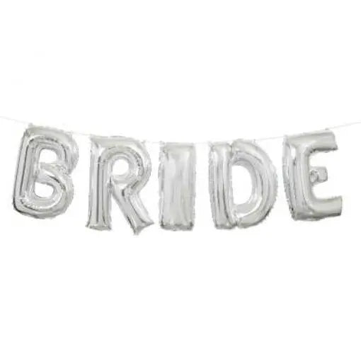 Balão de foil prateado em formato de grinalda com a palavra "Bride" de 14 polegadas, ideal para festas de casamento.