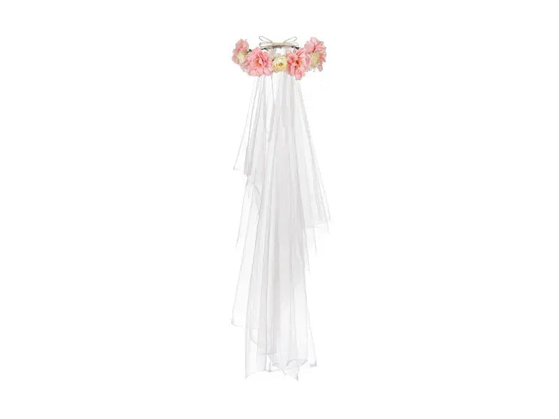 Coroa de 17cm com flores e véu de noiva, acessório decorativo para casamento, feito pela Loja dos Foguetes