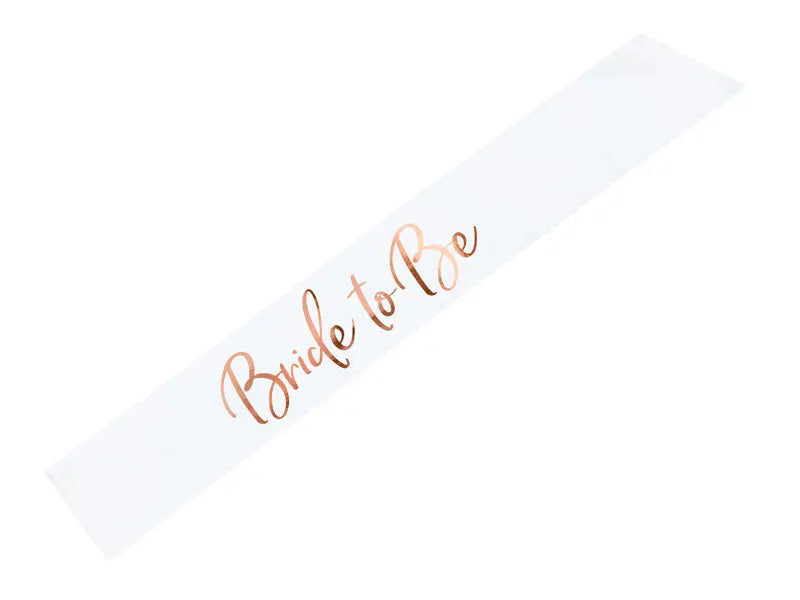 Faixas de corpo Bride to Be em branco e dourado rosé, acessórios para noiva, com detalhes elegantes e delicados.