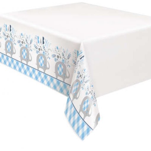 TOALHA DE MESA 1,37 X 2,14CM BLUE FLORAL ELEPHANT BABY SHOWER