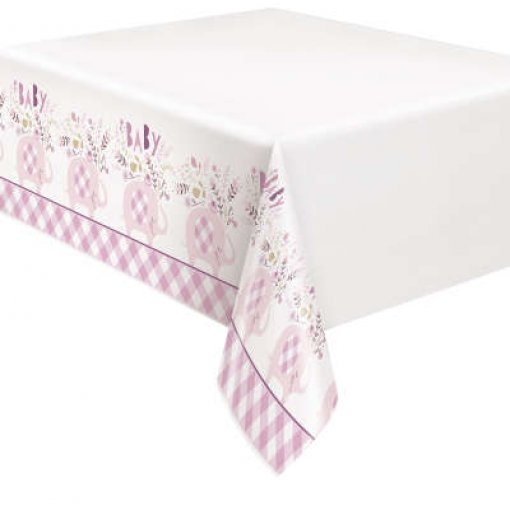 TOALHA DE MESA 1,37 X 2,14CM PINK FLORAL ELEPHANT BABY SHOWER