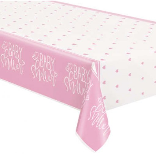 TOALHA DE MESA PINK HEARTS BABY SHOWER 1,37X2,74M