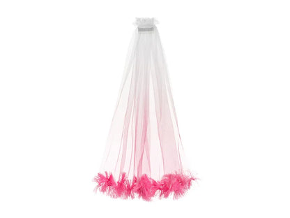 VÉU COM PLUMAS ROSA 69CM