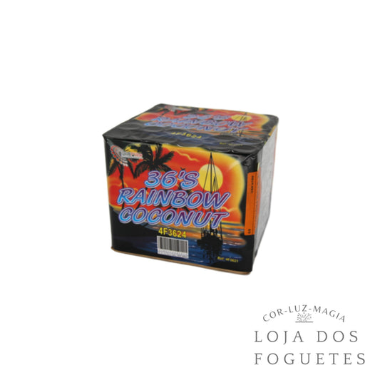BATERIA FOGO DE ARTIFÍCIO 36 DISPAROS RAINBOW COCONUT - Loja dos Foguetes